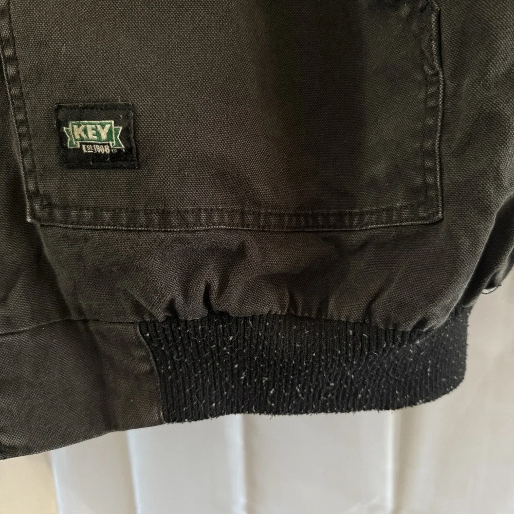 Key Mens 3XL Jacket Hooded Workwear Zip Black Canvas Quilt Lined‎ Thrashed Coat
